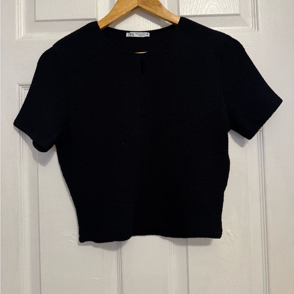 Zara Black Crop Top Fitted T-Shirt